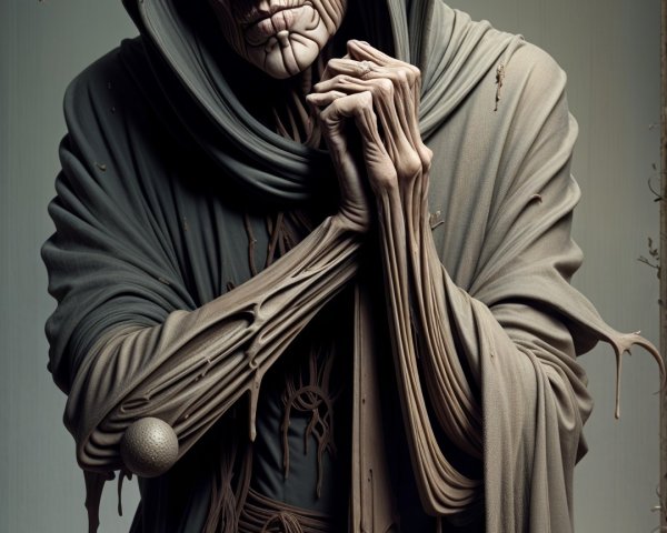 Skeletal Figure in Tattered Cloak with Eerie Atmosphere