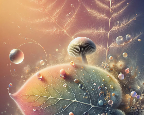 Vibrant Leaves and Mushrooms in Ethereal Lighting