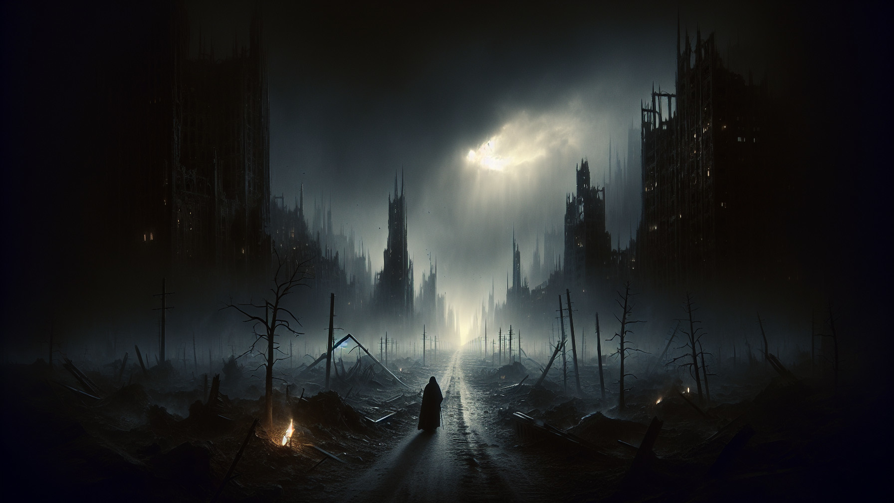 Desolate Post-Apocalyptic Landscape with Gothic Structures