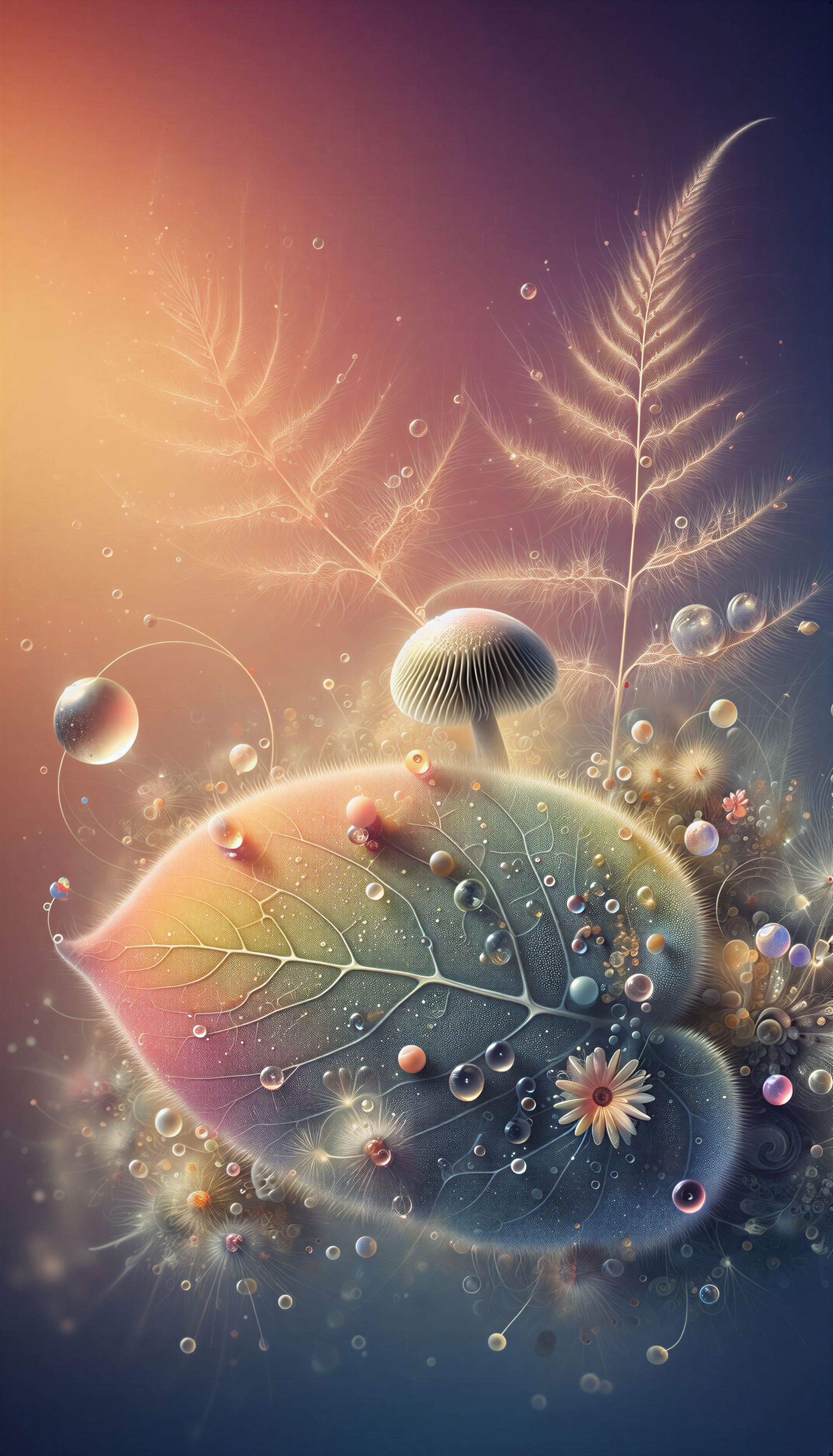 Vibrant Leaves and Mushrooms in Ethereal Lighting