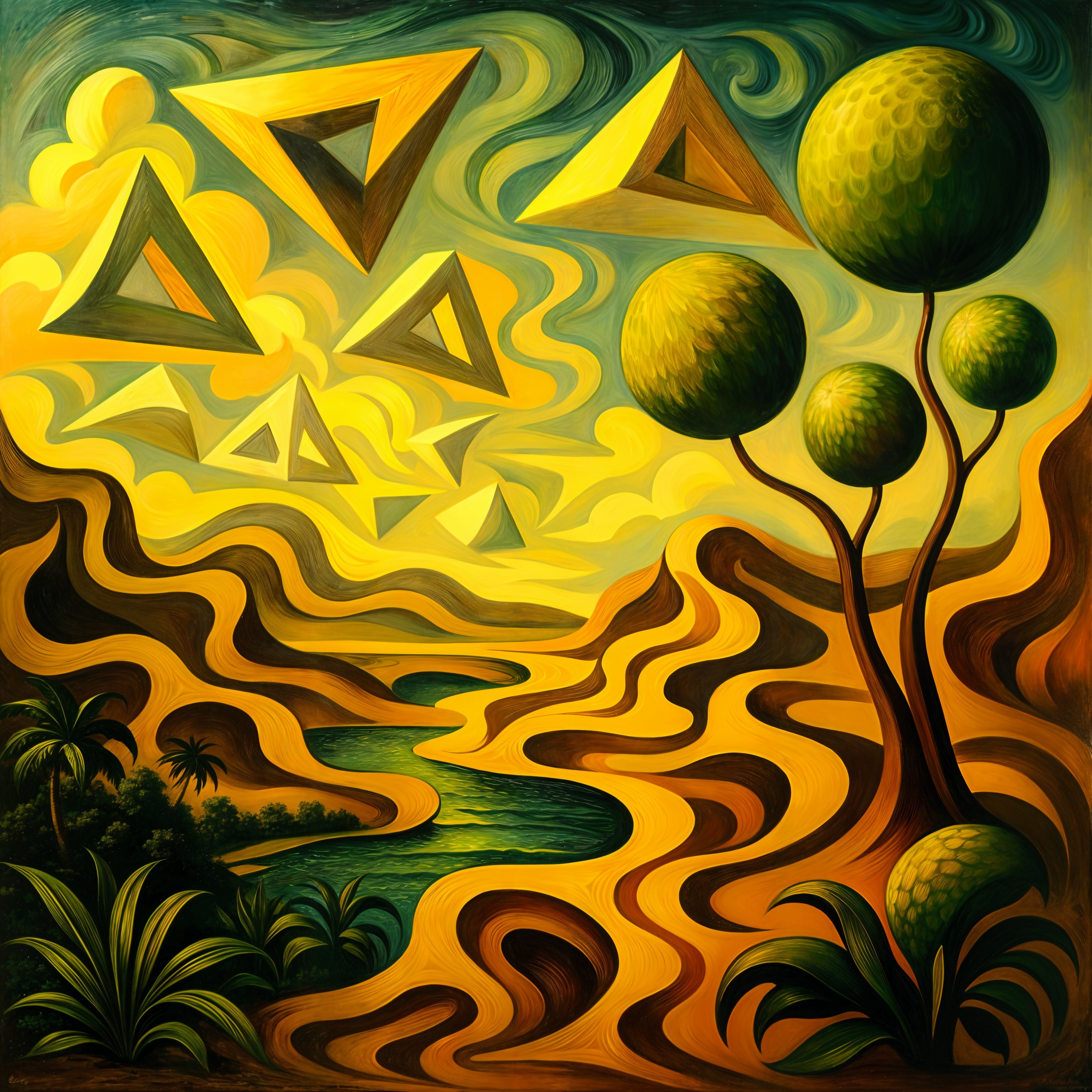 Surreal Landscape with Vibrant Colors and Abstract Shapes