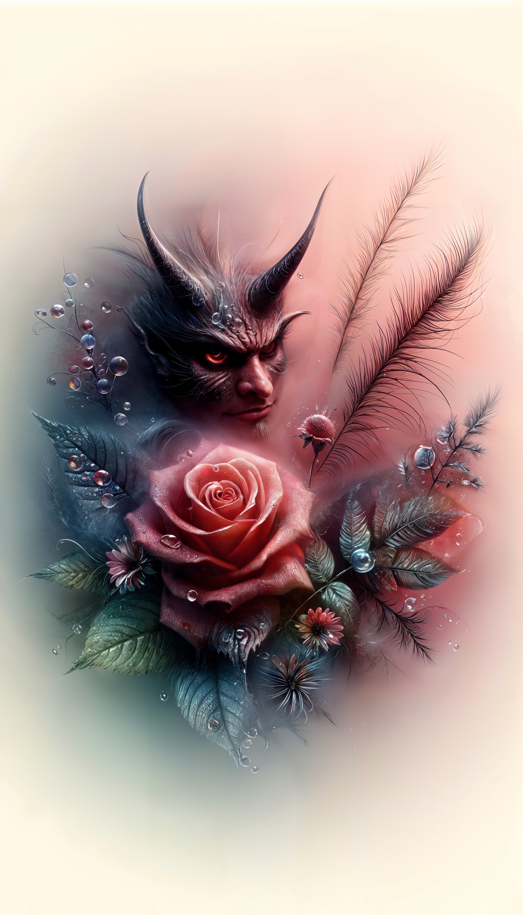Surreal Composition of Malevolent Figure and Flowers