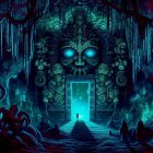 Mysterious Cave Scene with Ethereal Blue Glow