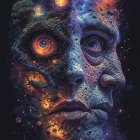 Surreal Artwork of Human Face with Cosmic Elements