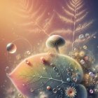 Vibrant Leaves and Mushrooms in Ethereal Lighting