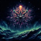 Vibrant Cosmic Design with Central Orb and Landscape