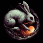 Mystical White Rabbit in Dark Tunnel at Sunset