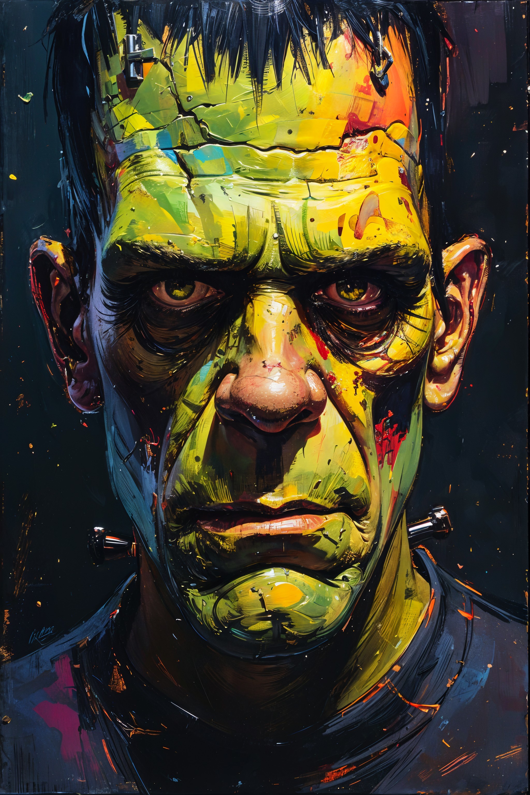 Vibrant Portrait of a Frankenstein-like Creature