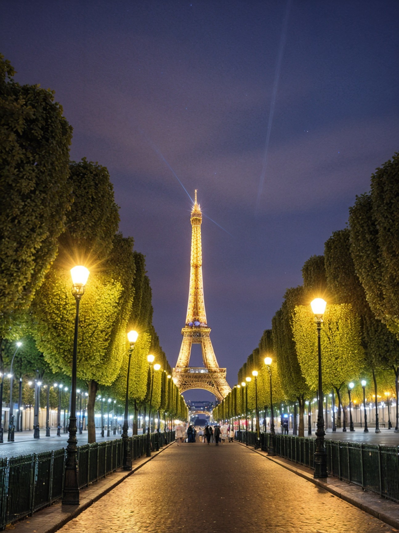 Nighttime View of Illuminated Eiffel Tower in Paris