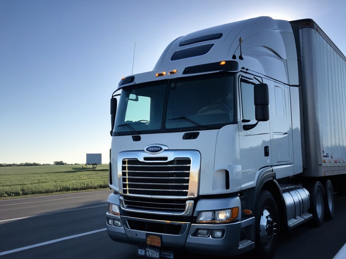 White Semi-Truck Parked by Highway Under Blue Sky