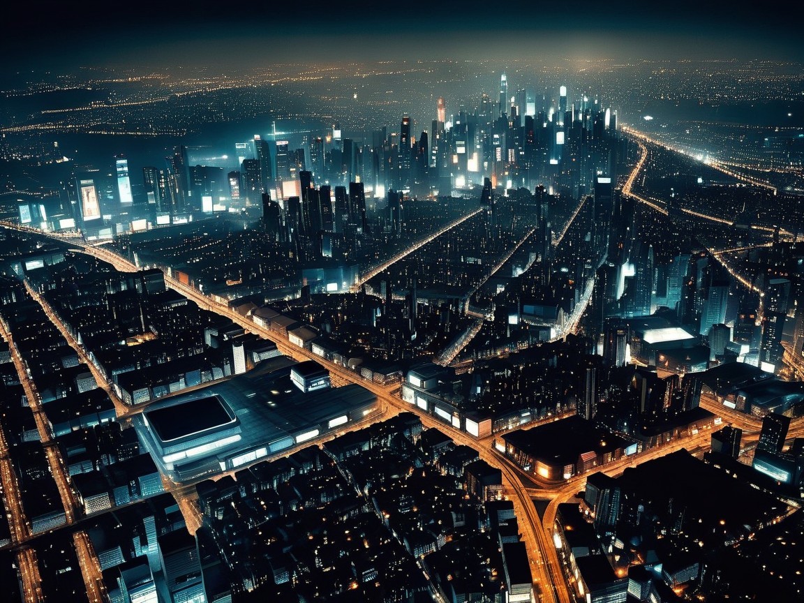 Nighttime Aerial View of a Metropolis Cityscape