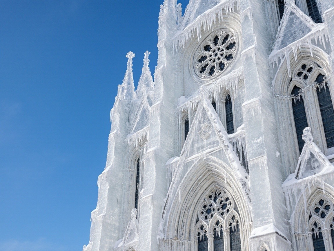 Gothic Cathedral Adorned with Icicles and Frost