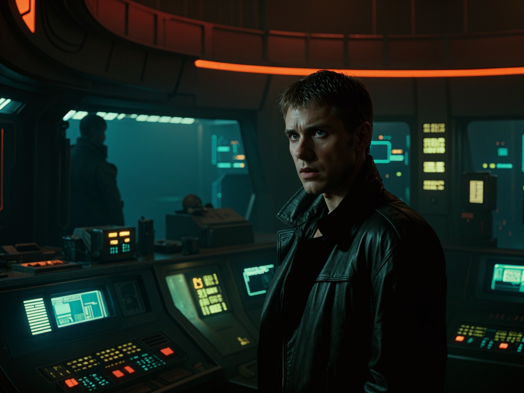 Futuristic Control Room with Tense Atmosphere and Figures