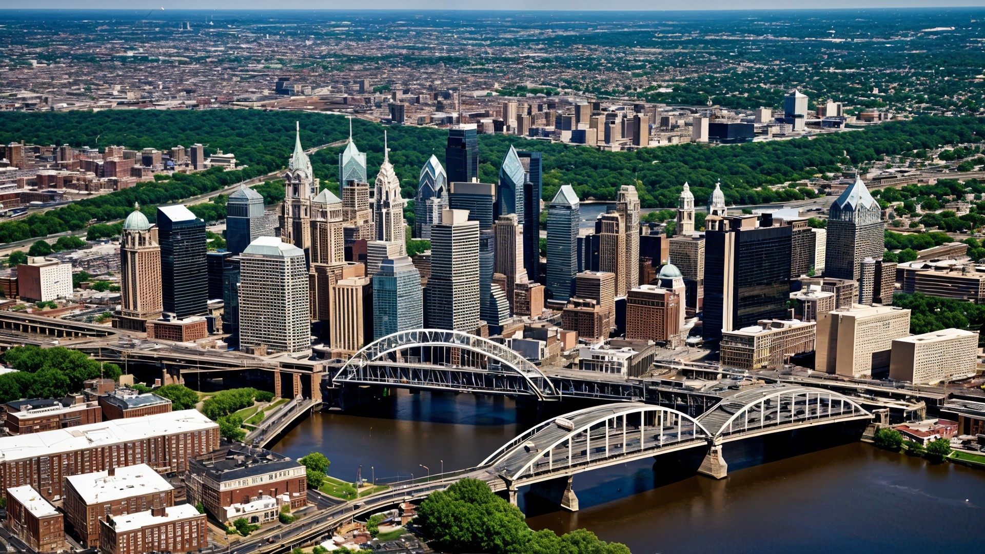 Aerial View of Philadelphia's Skyline and River Landscape