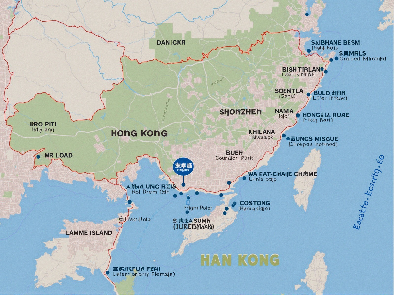 Geographical Map of Hong Kong's Features and Sites
