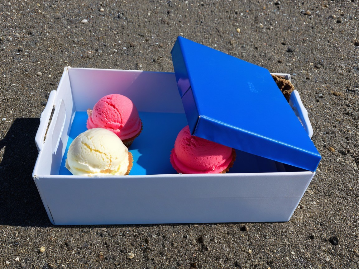 Colorful Ice Cream Scoops in Open White Box
