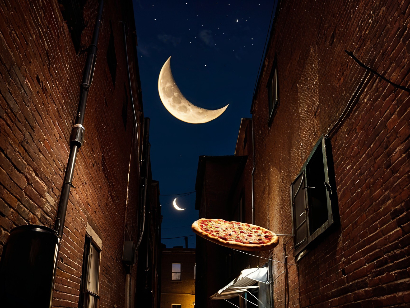 Narrow Alleyway Under a Surreal Night Sky