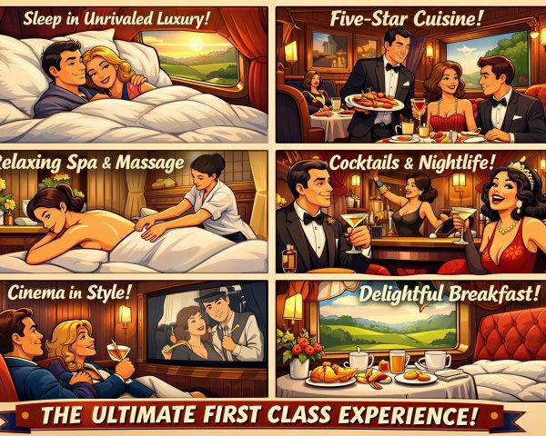 First-Class Train Experience in Retro Comic Style