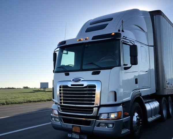 White Semi-Truck Parked by Highway Under Blue Sky