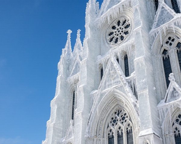 Gothic Cathedral Adorned with Icicles and Frost
