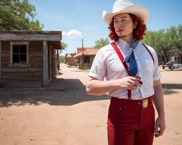 Western-Inspired Outfit in Dusty Town Setting