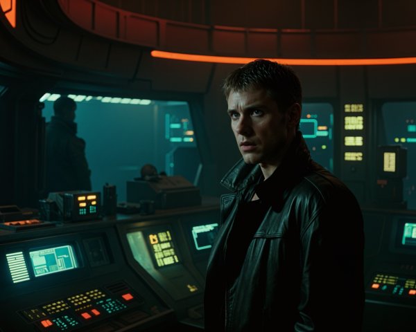 Futuristic Control Room with Tense Atmosphere and Figures