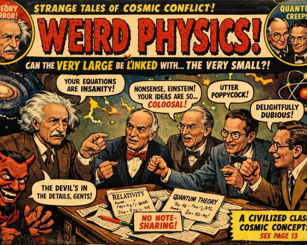 Comic Book Cover Featuring Debate on Physics and Devil