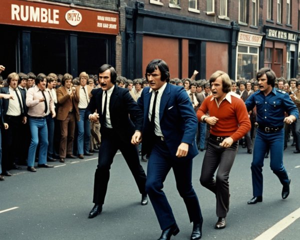 Men in Suits and Casual Attire Running in Urban Setting