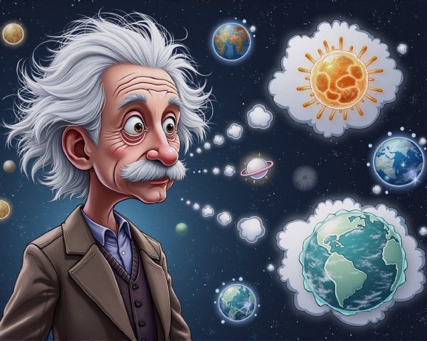 Cartoon Illustration of a Thoughtful Physicist Character