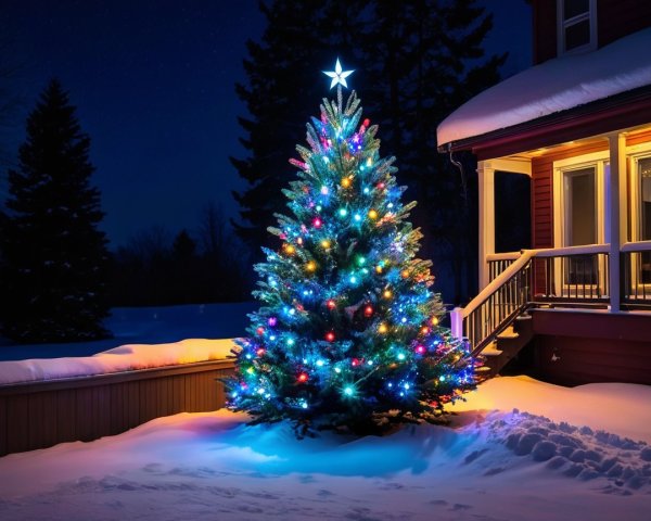 Decorated Christmas Tree in Snowy Winter Landscape