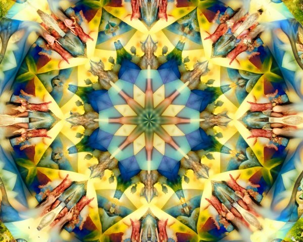 Vibrant Kaleidoscopic Pattern with Geometric Shapes