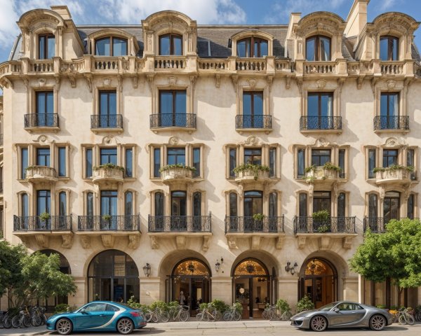 Historic Building with Ornate Balconies and Windows