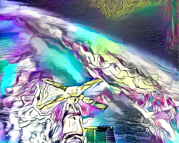 Abstract Artwork of Spacecraft Orbiting Colorful Planet