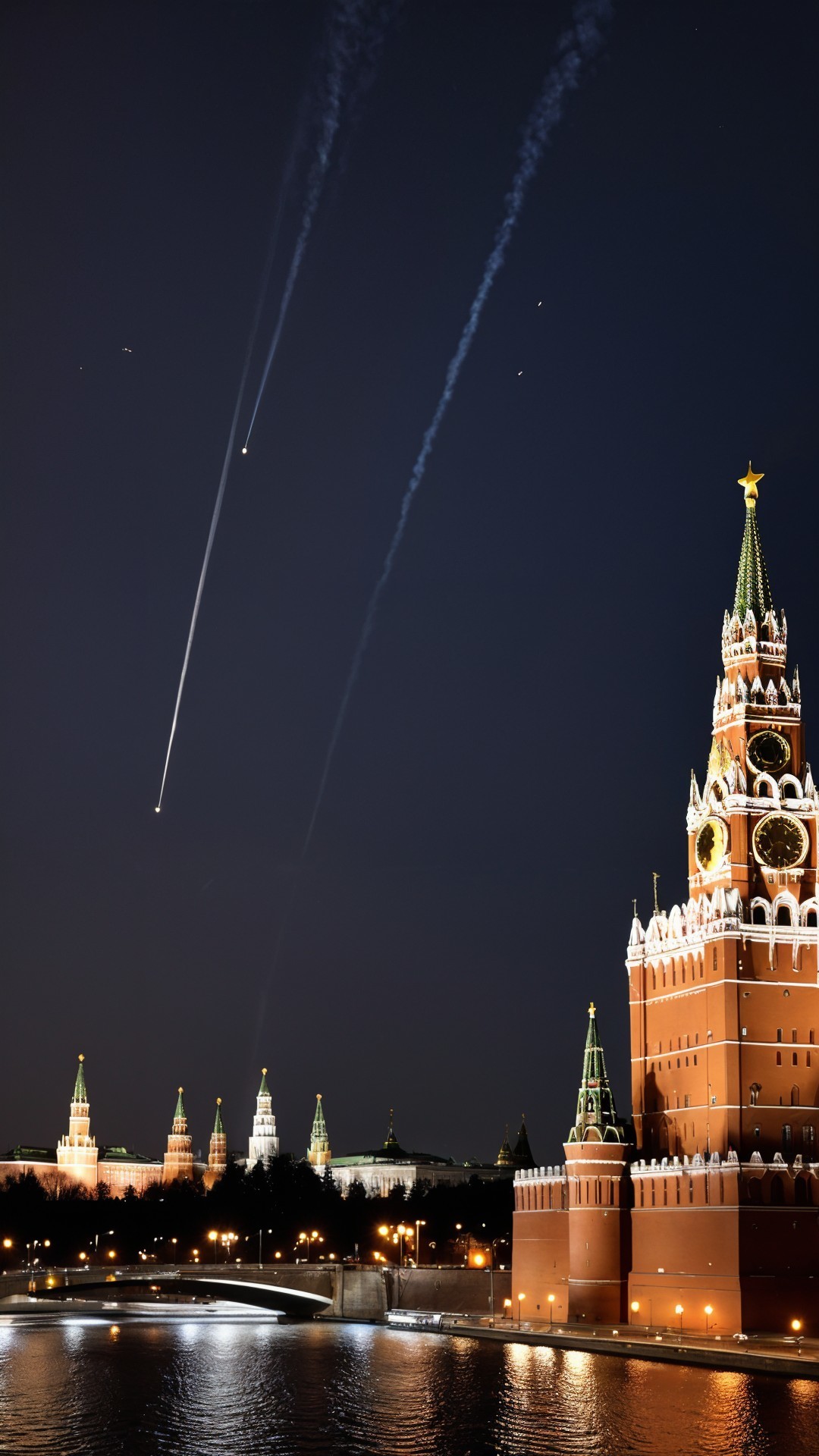 Night View of Illuminated Kremlin with Scenic River