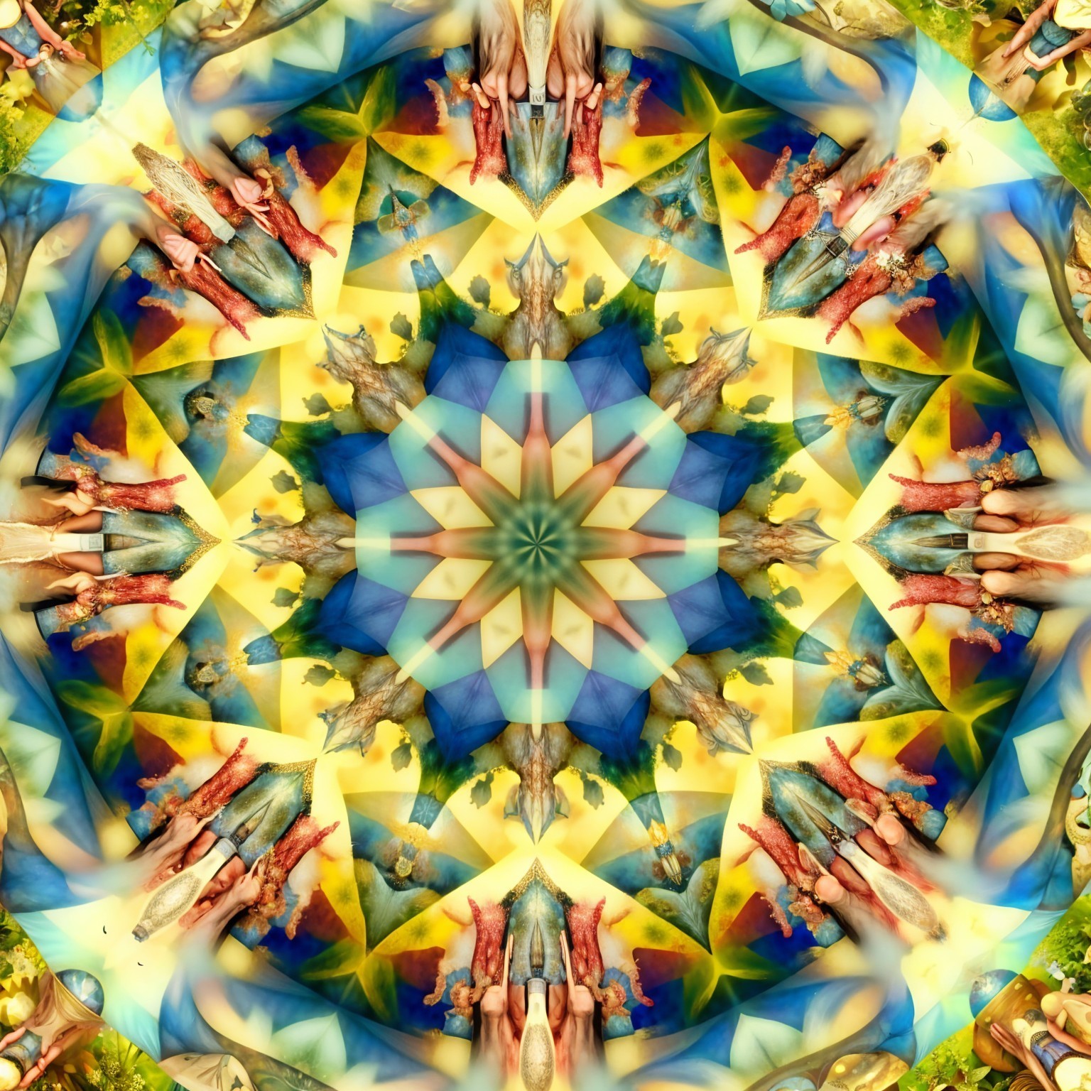 Vibrant Kaleidoscopic Pattern with Geometric Shapes