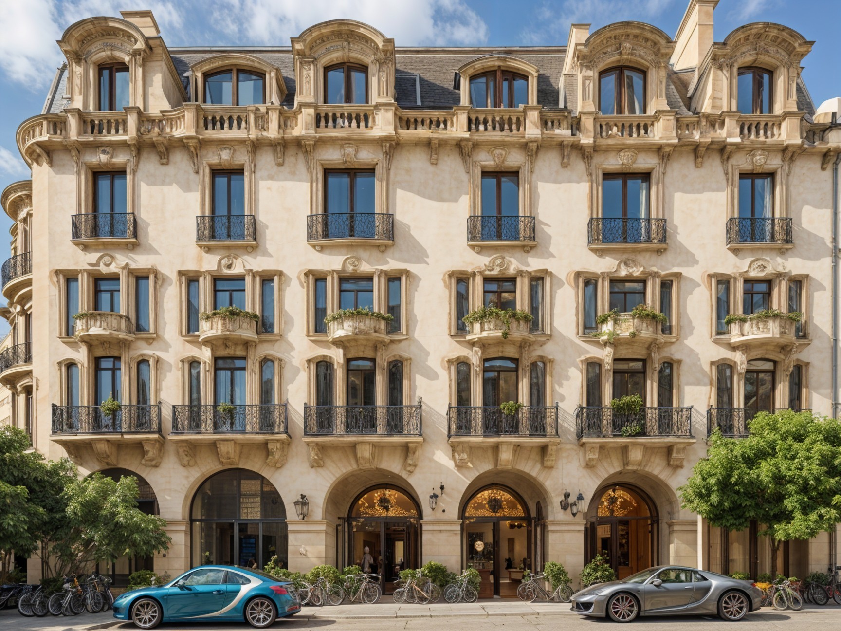 Historic Building with Ornate Balconies and Windows