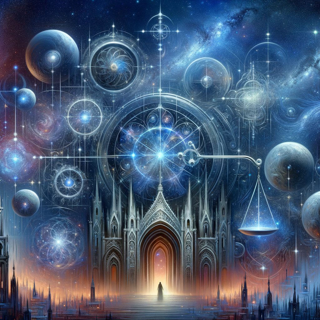 Gothic Cathedral in Cosmic Setting with Celestial Elements