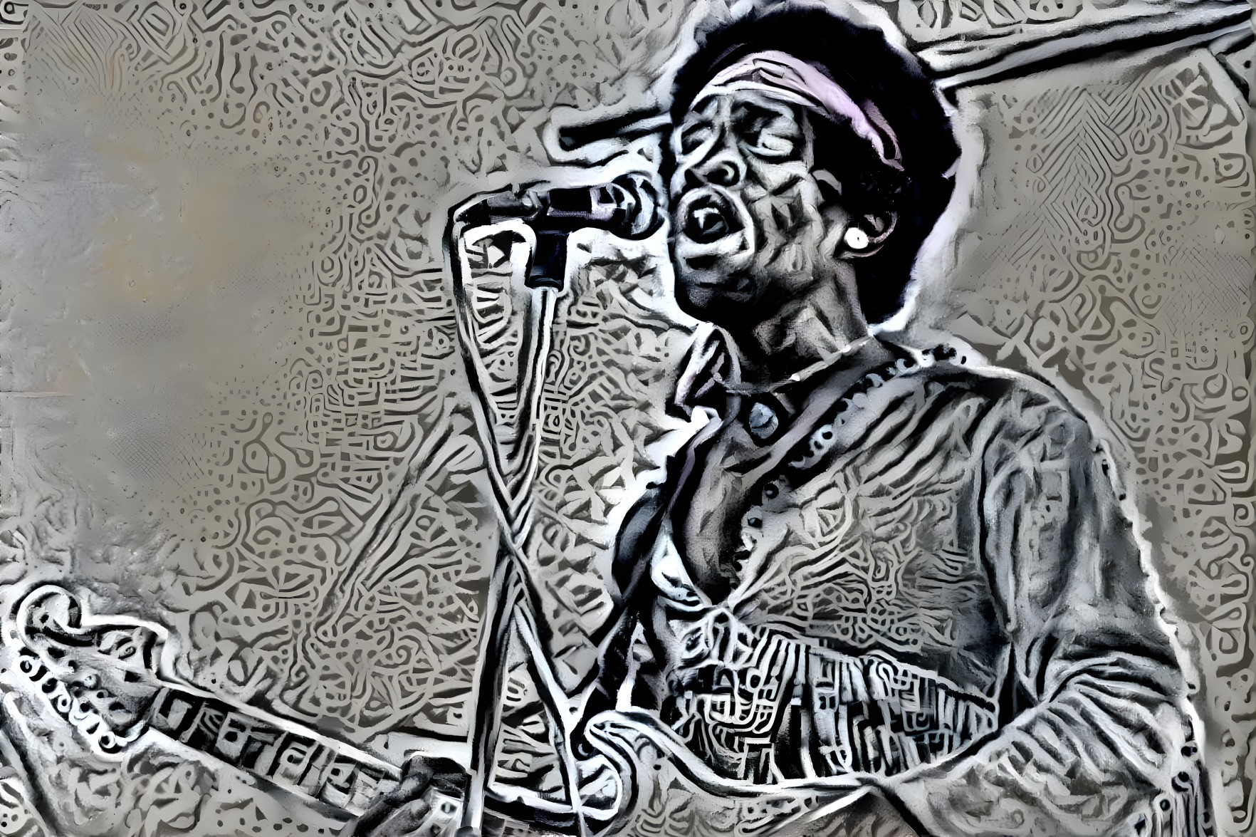 Energetic Musician Performing with Electric Guitar