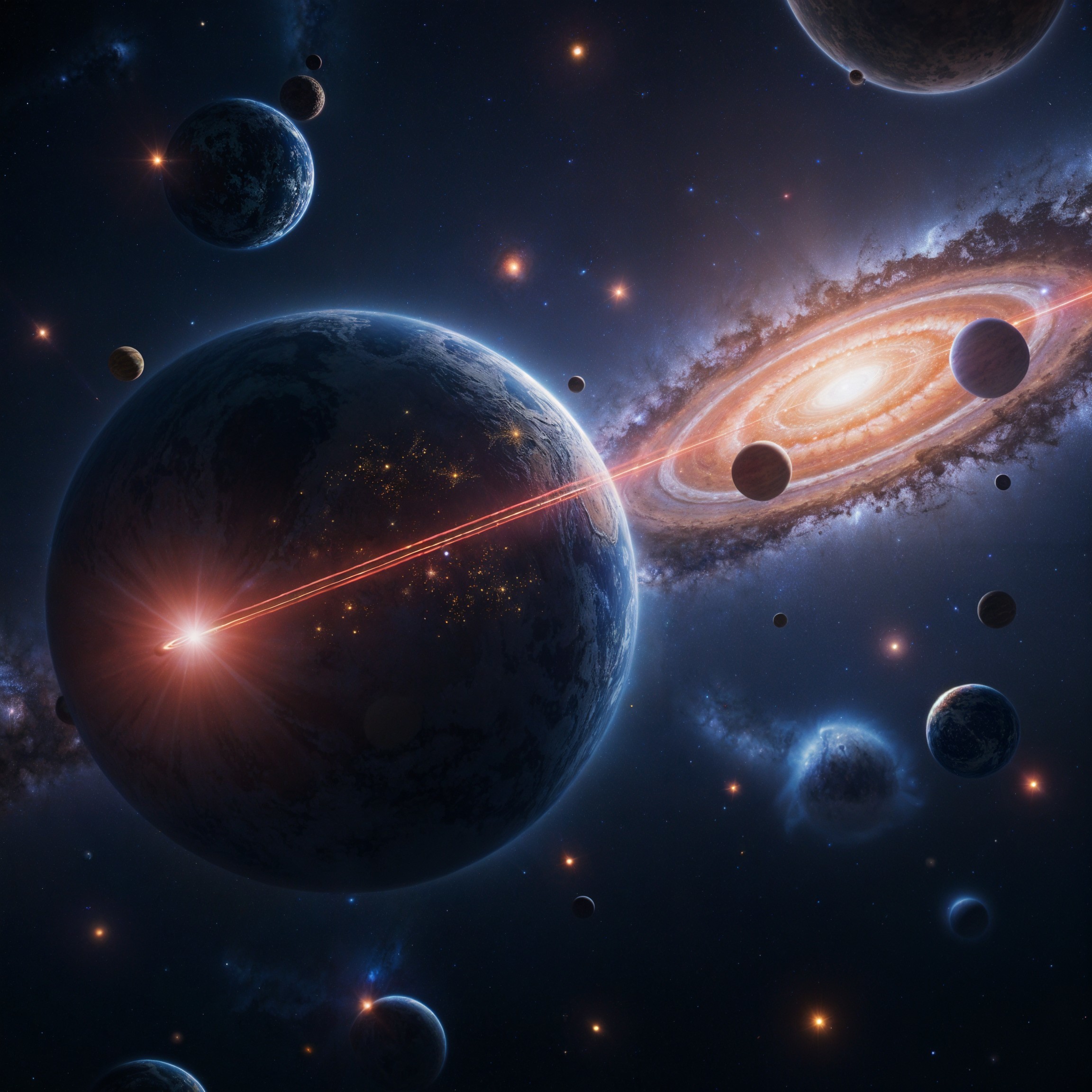 Vibrant Galaxy and Celestial Bodies in Cosmic Scene