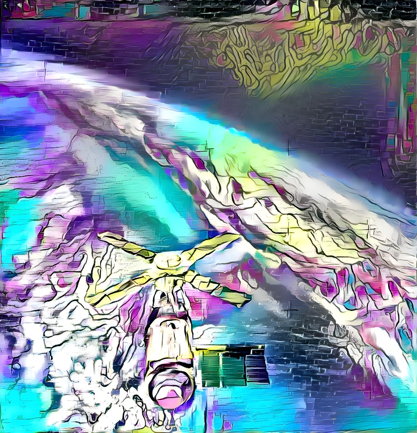 Abstract Artwork of Spacecraft Orbiting Colorful Planet