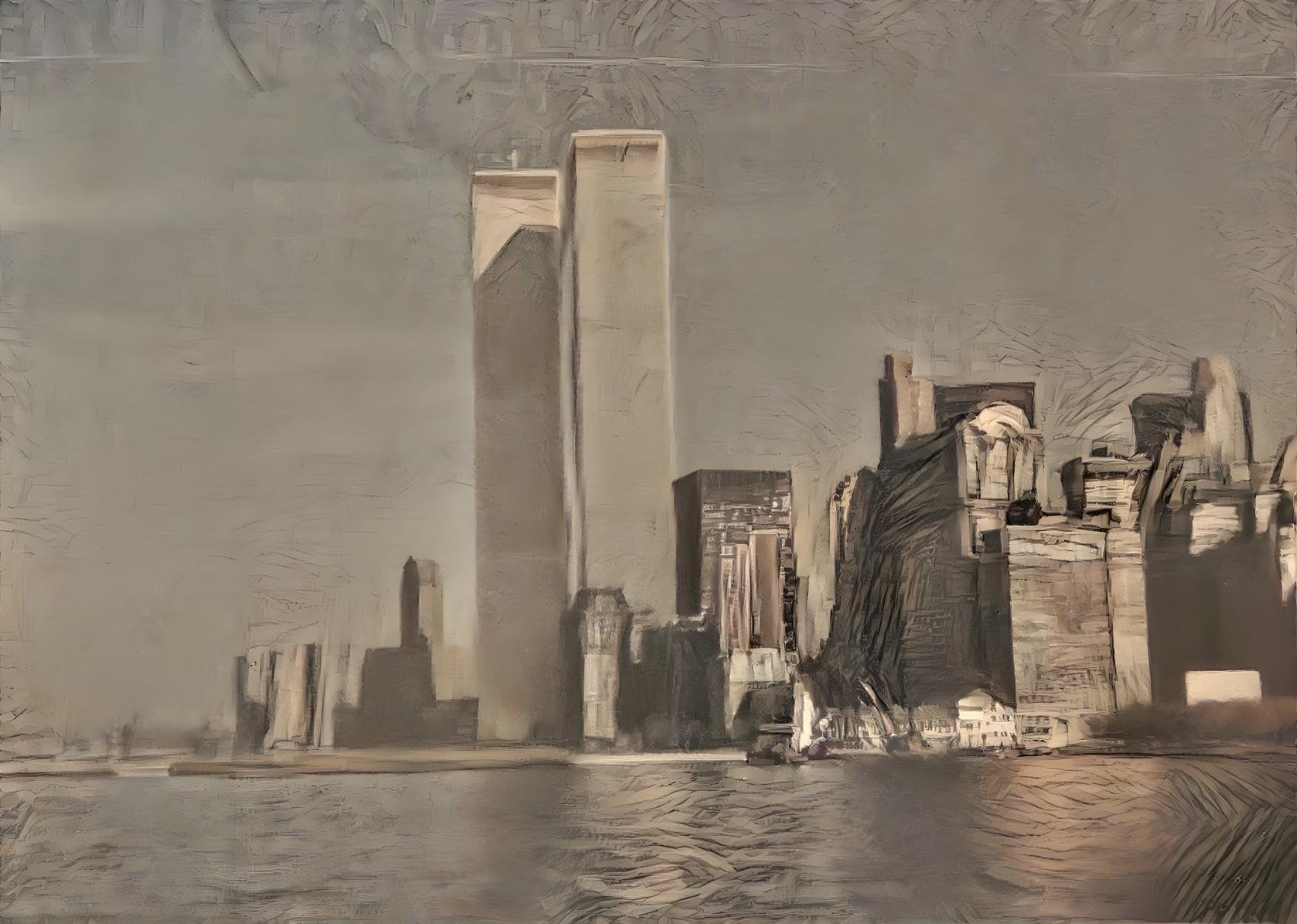 Stylized City Skyline with World Trade Center Towers
