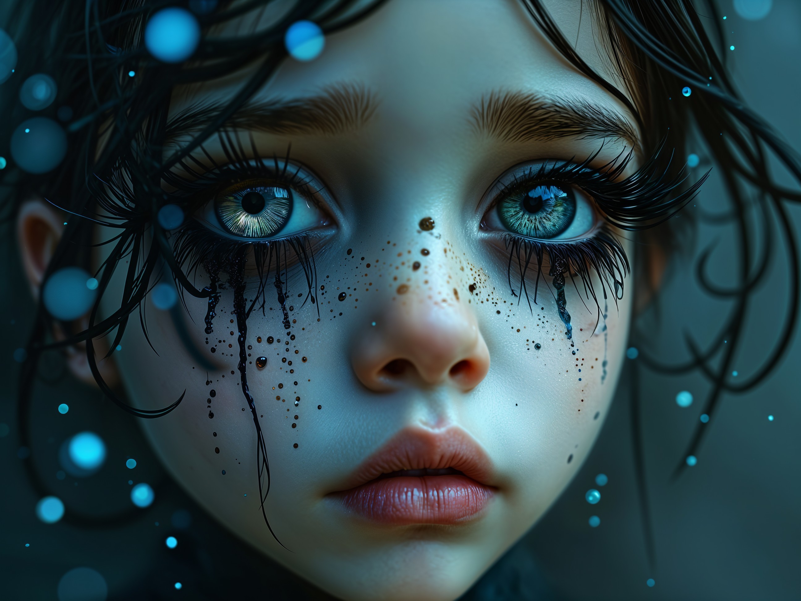 Portrait of a Young Girl with Expressive Blue Eyes