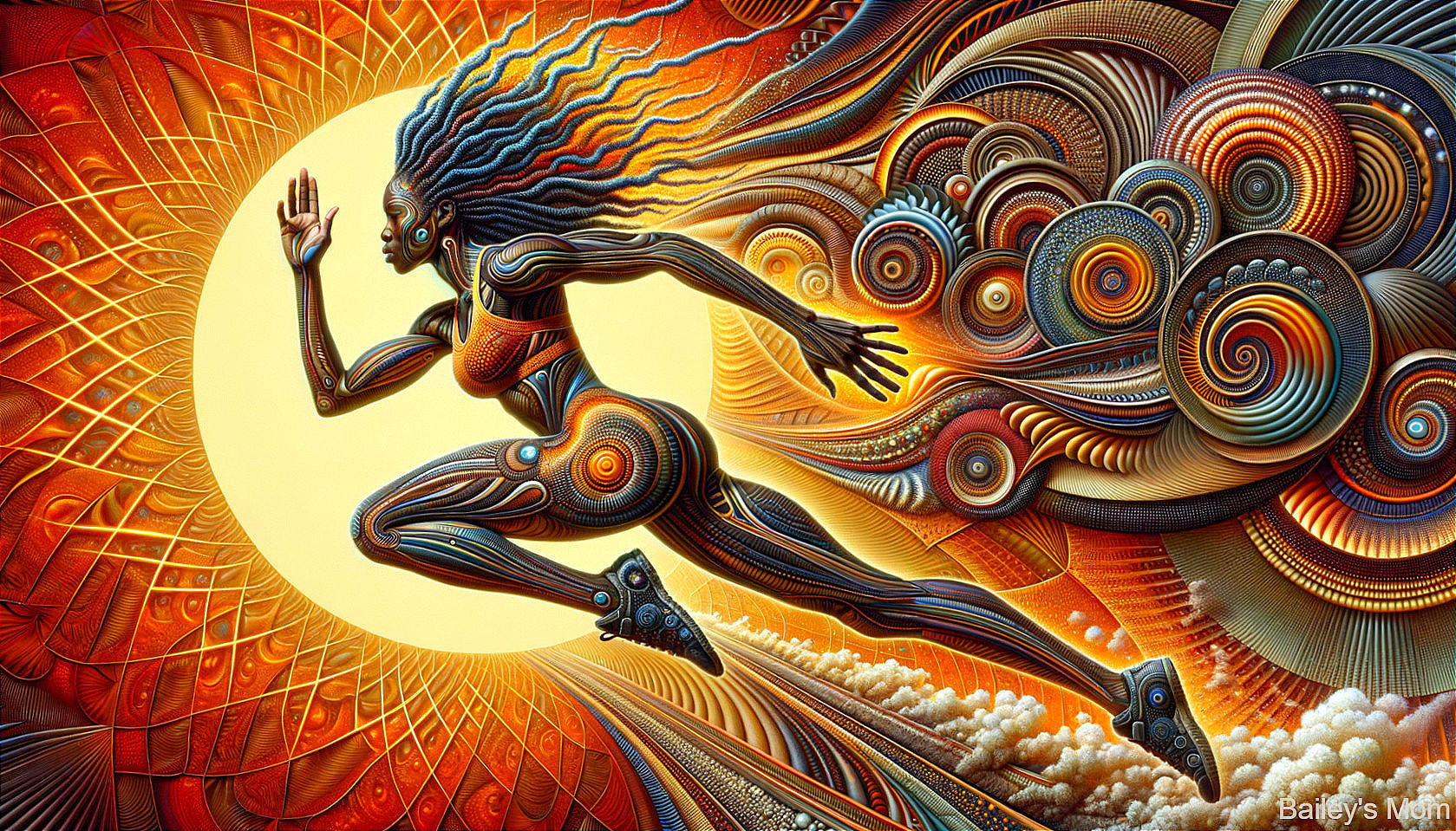 Abstract Female Figure in Vibrant Orange and Gold