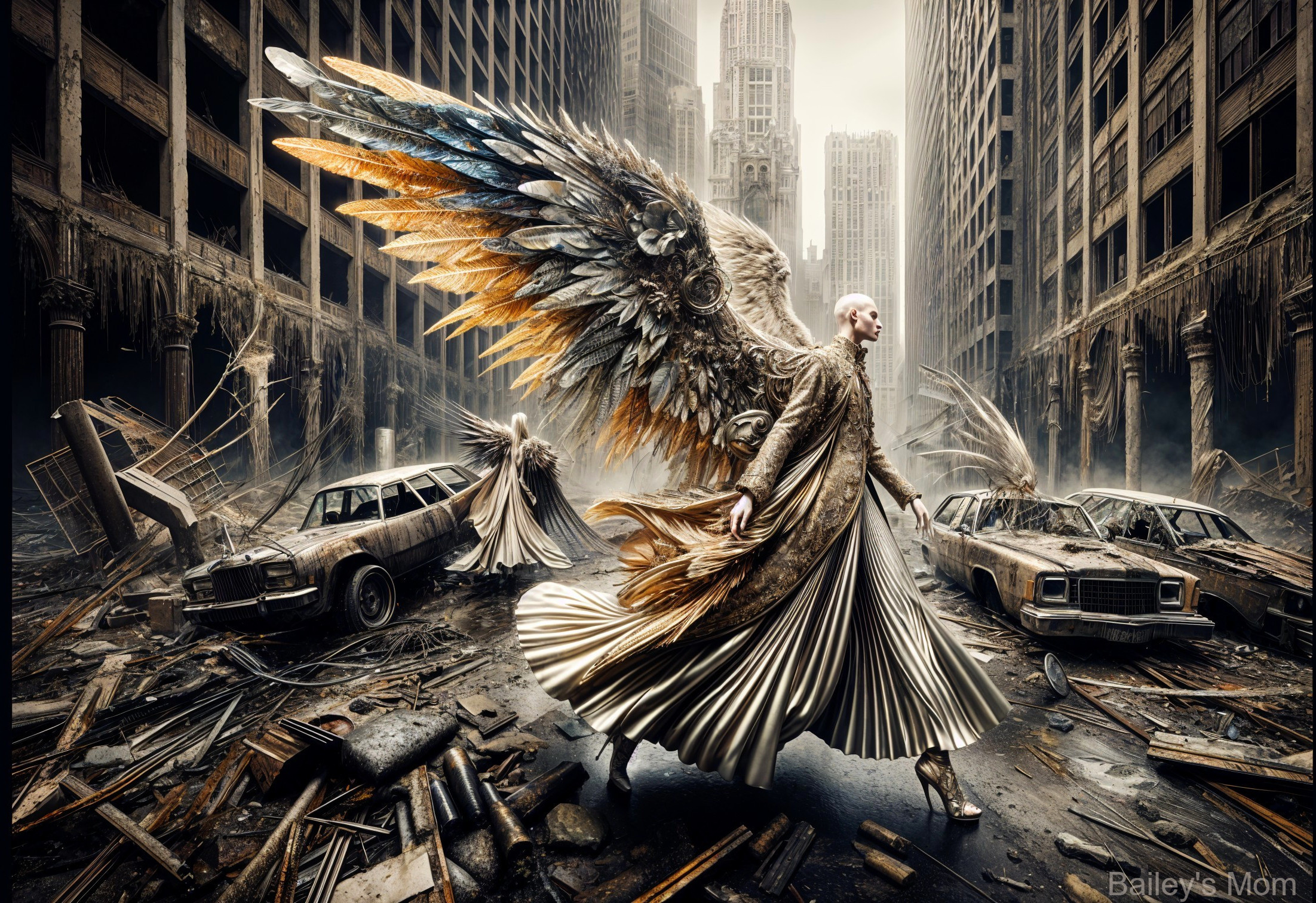 Angel Wings in Post-Apocalyptic Urban Landscape