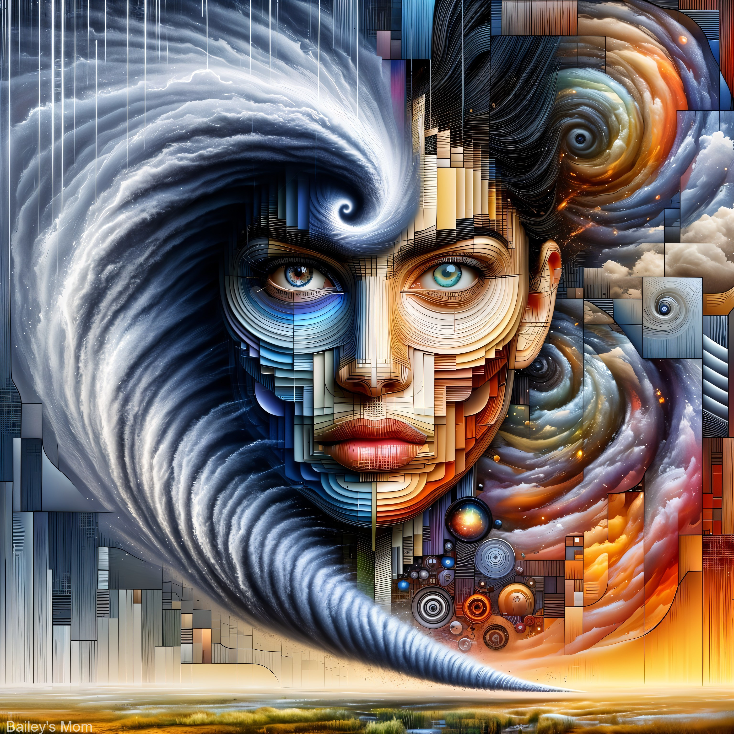 Abstract Portrait of a Woman with Cosmic Elements