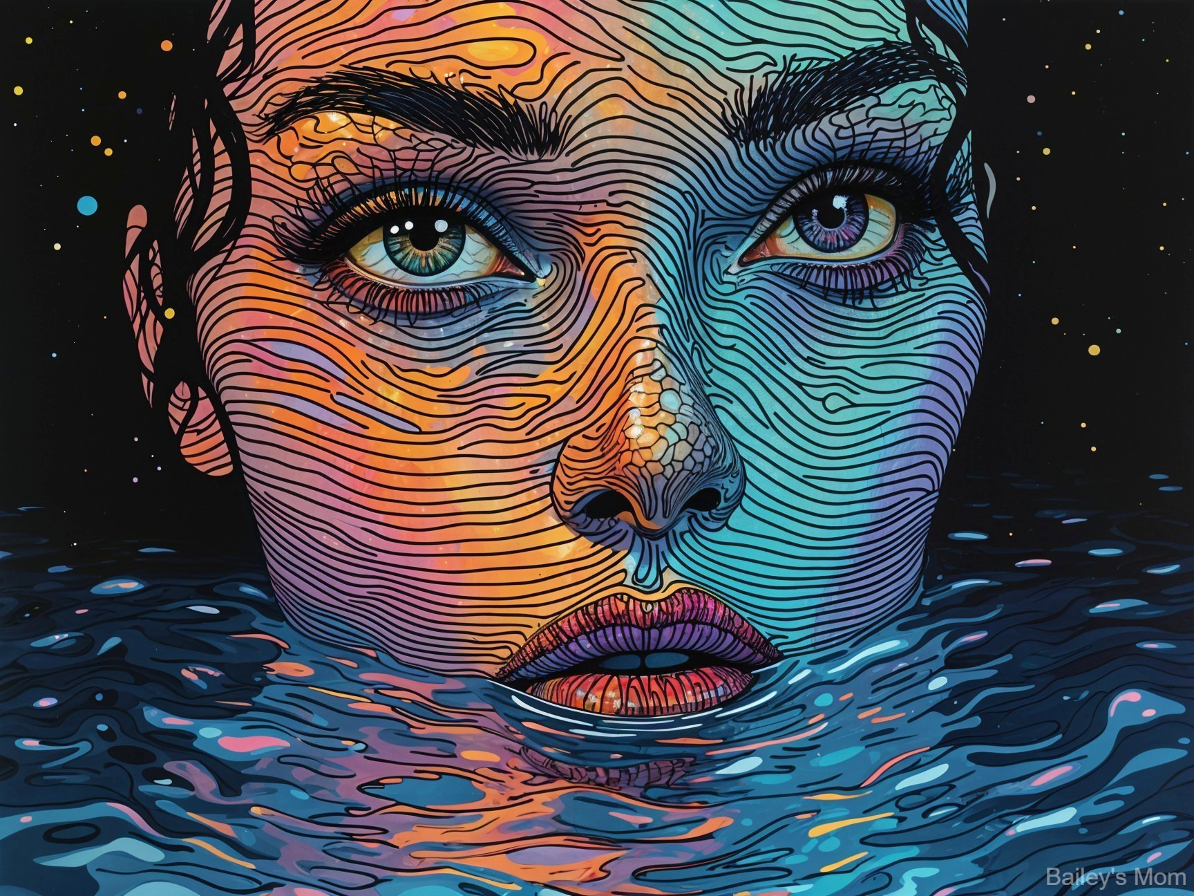 Close-Up of a Woman's Face in Swirling Waters