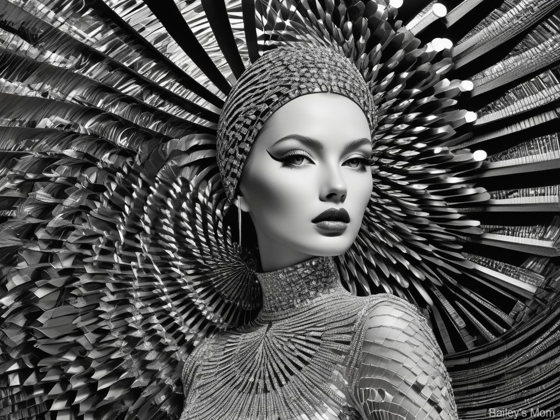 Futuristic Fashion Model in Metallic Outfit and Makeup