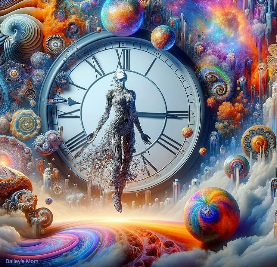 Surreal Cosmic Scene with Clock and Vibrant Galaxies
