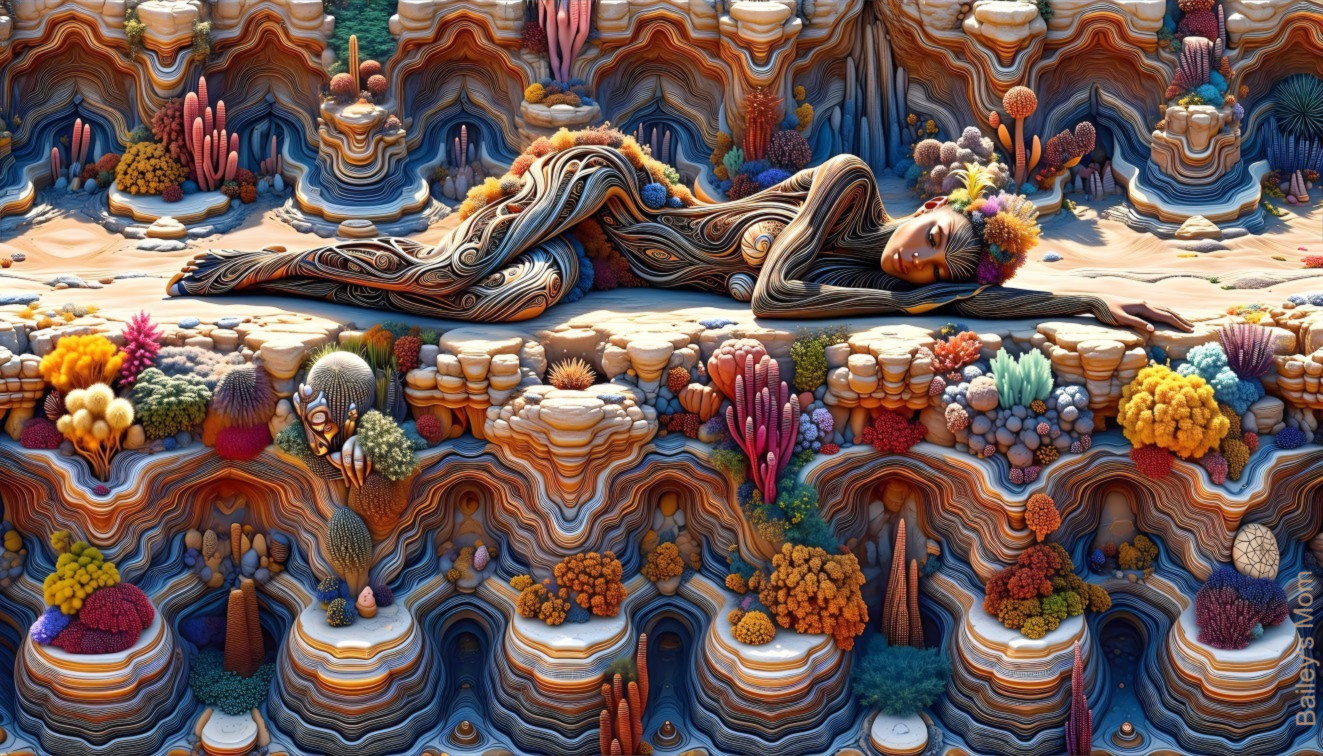 Surreal Underwater Scene with Intricate Patterns