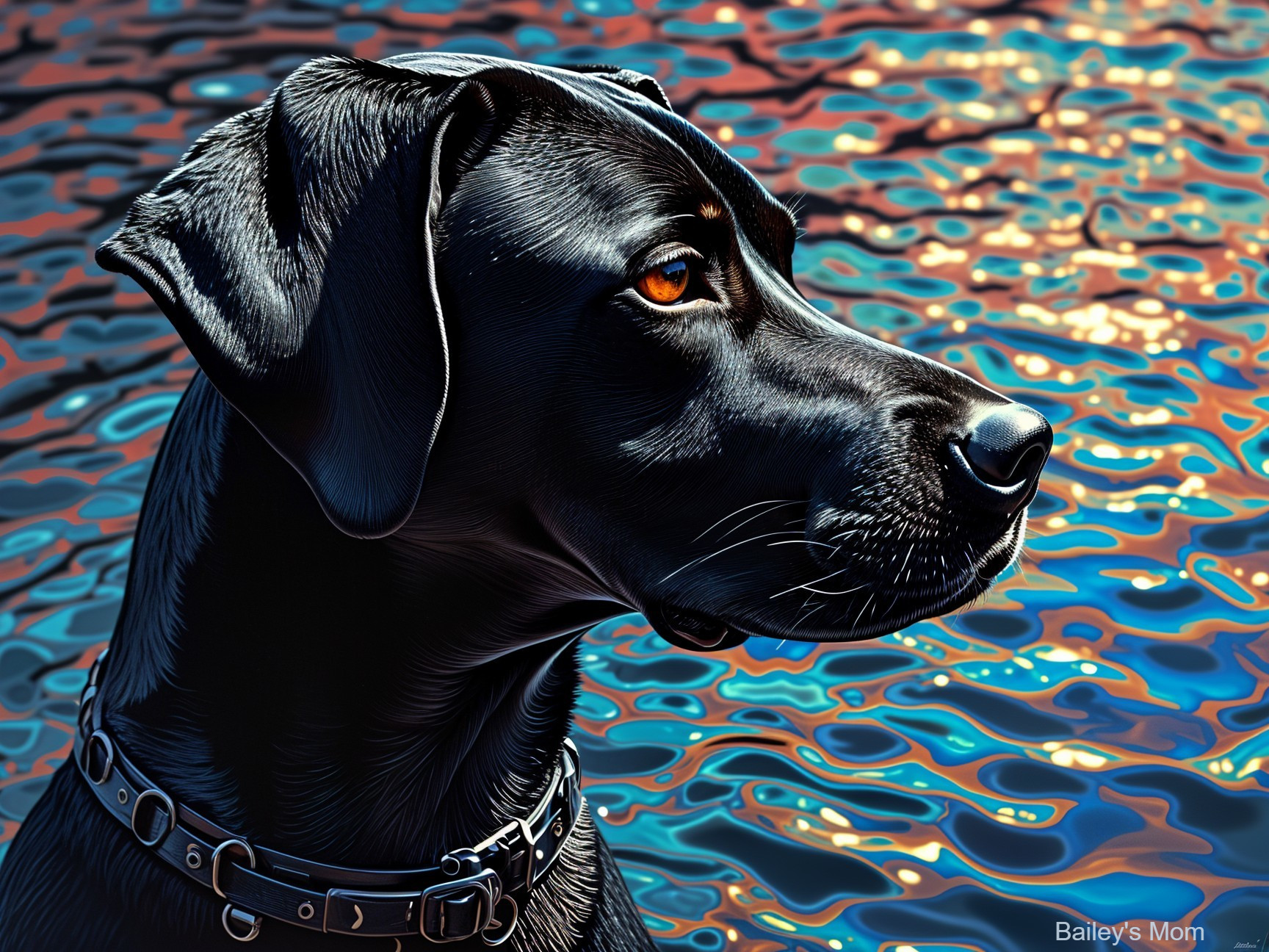 Close-up Portrait of a Black Dog with Shiny Fur